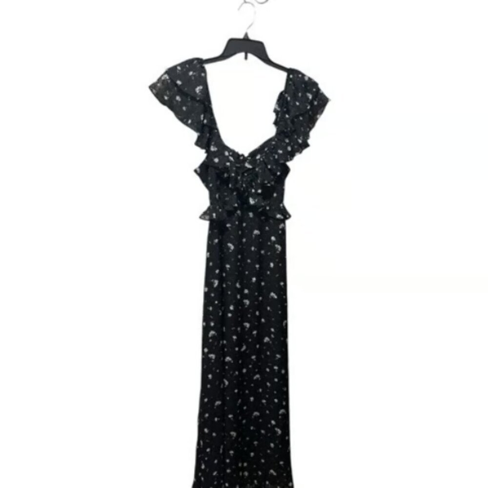 Koko + Mason Black Floral Open Back Whimsigoth Dark Romantic Maxi Dress L NWT - Picture 4 of 9